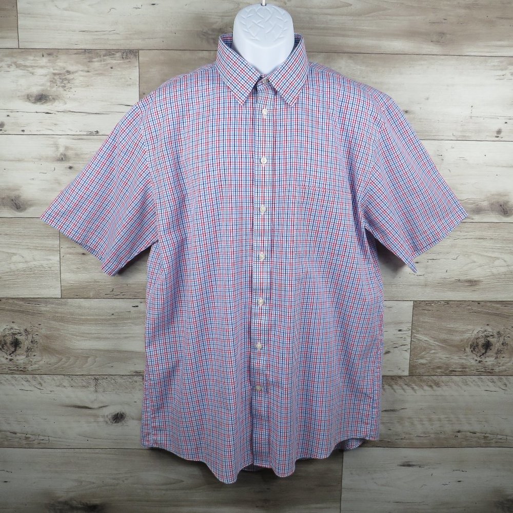 Stafford*‎ Men's Short Sleeve Button Down Curved Hem Chest Pocket Shirt~ Size 17